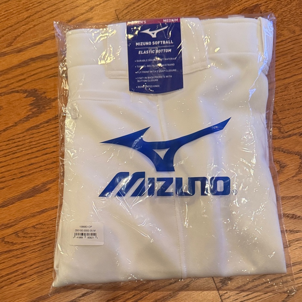 Mizuno White Softball Pants with Blue Logo